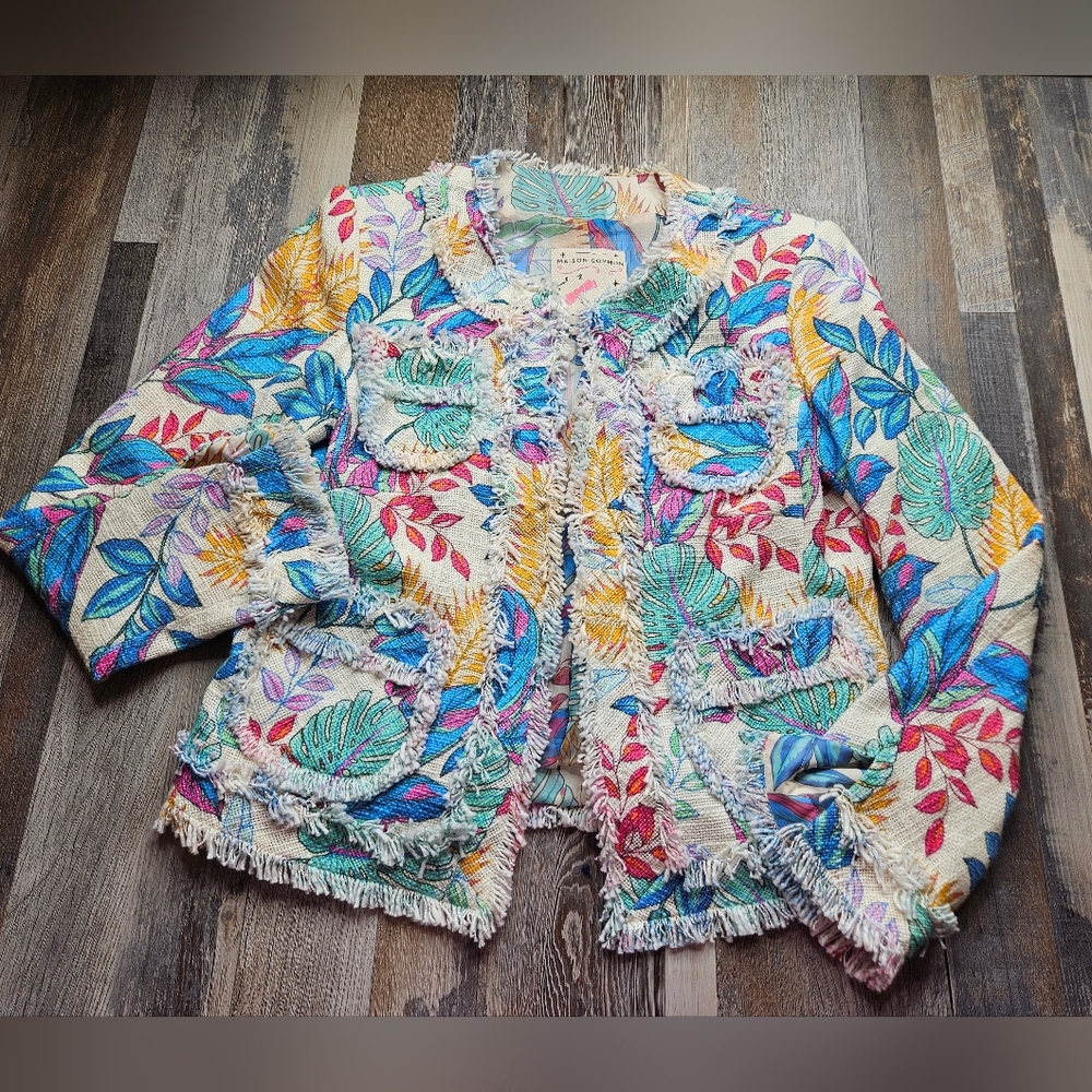 Maison Common Tweed Jacket Tropical Bright Floral Print Munich Size 38